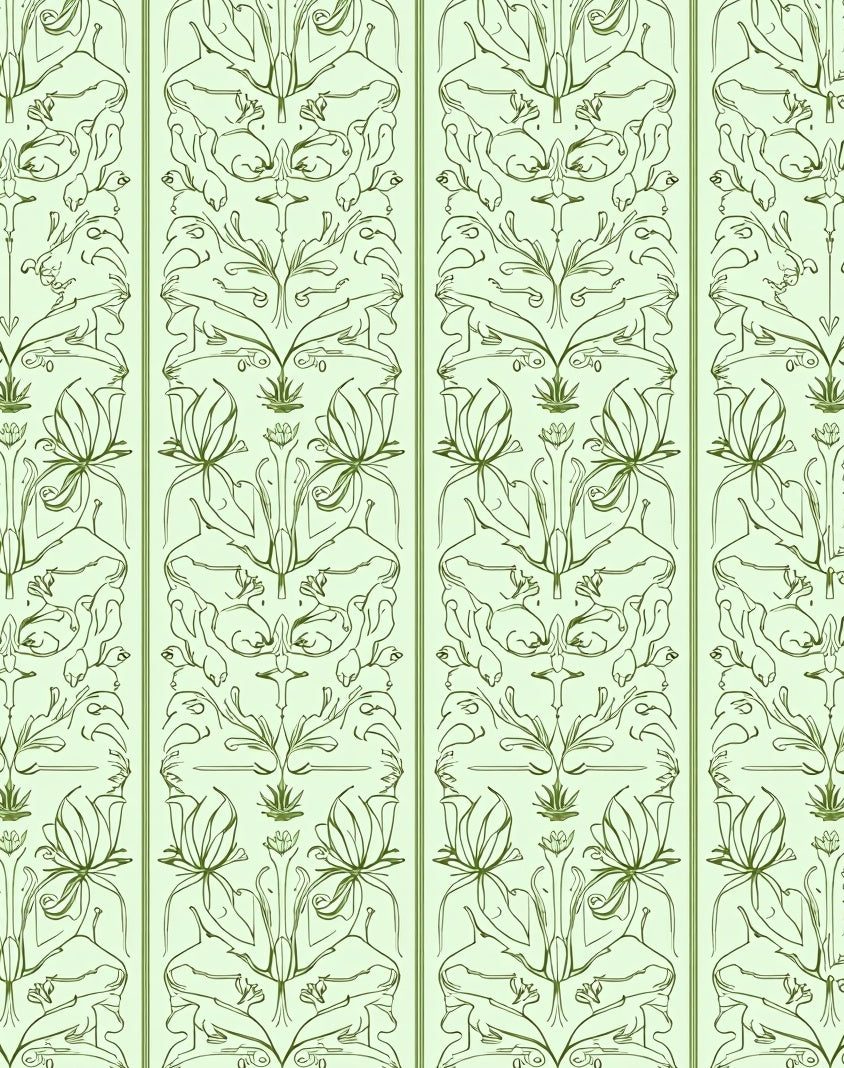 Emerald Green Floral Art Nouveau Rug