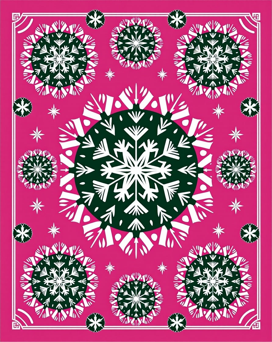 Pink Snowflakes Mandala Rug