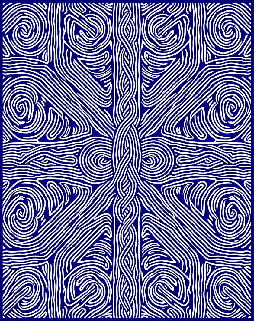 Deep Blue Woven Lines Mandala Rug