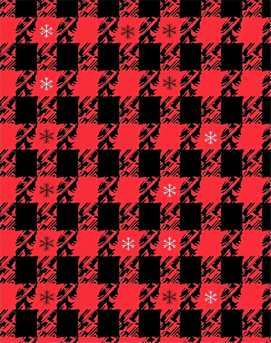 Red Black Plaid Snowflakes Rug