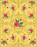 Golden Yellow Rose Scrollwork Rug