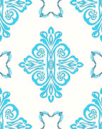 Aqua Ivory Floral Scroll MedallionRug Rug