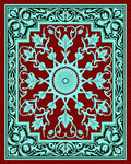 Crimson Teal Floral Sunburst Border Rug