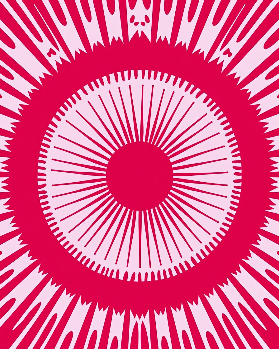 Crimson Sunburst Ethnic Mandala Rug