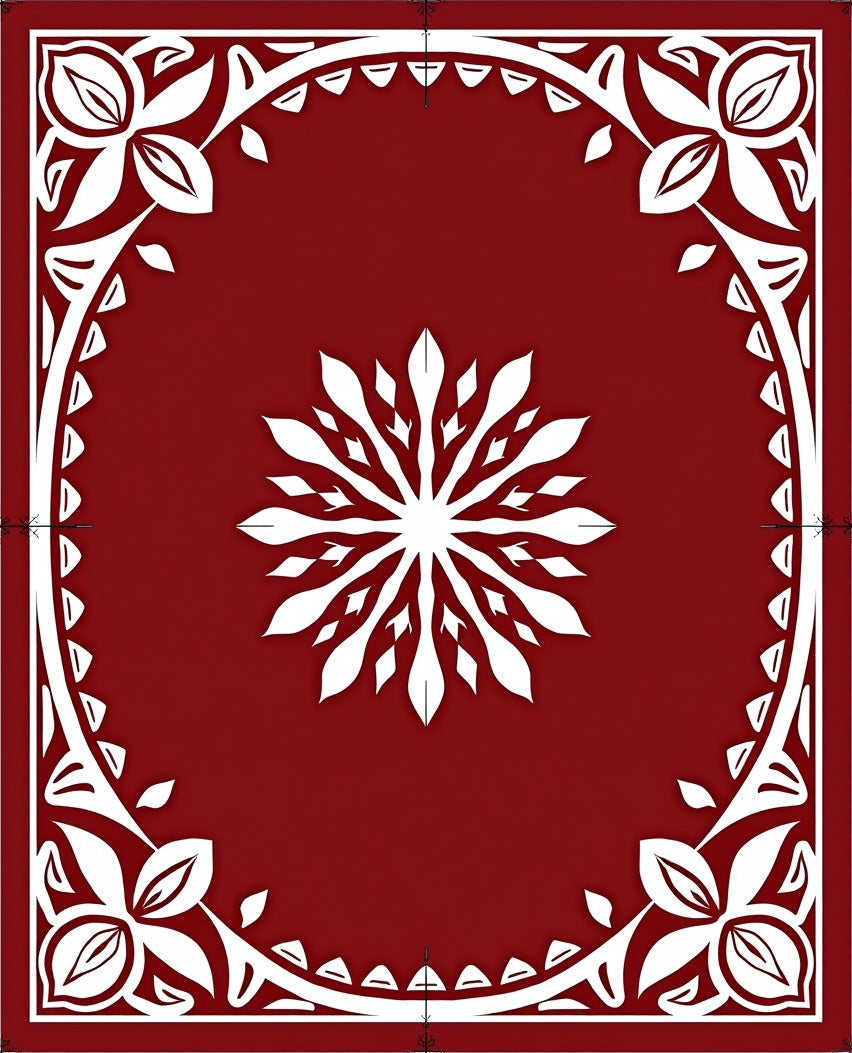 Deep Red Floral Sunburst Medallion Rug