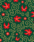 Red Holly Swirls On Green Background Rug