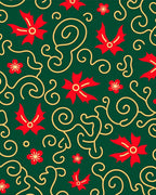 Red Holly Swirls On Green Background Rug