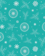Teal White Leaf and Starburst Medallion Rug