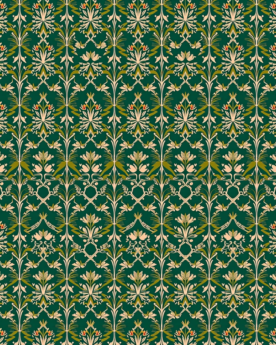 Vintage Emerald Floral Vine Rug