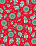 Vibrant Red Green Leafy Botanical Rug