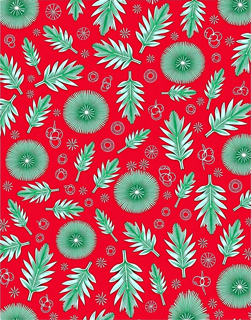 Vibrant Red Green Leafy Botanical Rug