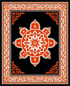 Vibrant Orange Floral Medallion Black Rug