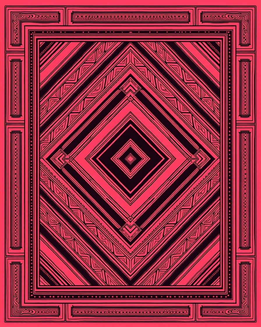 Vivid Crimson Geometric Diamond Medallion Rug