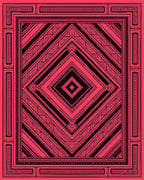 Vivid Crimson Geometric Diamond Medallion Rug