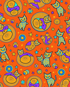 Whimsical Blue Yellow Cats Stars Rug