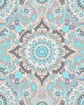Sky Blue Gray Medallion Fabric Rug