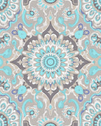 Sky Blue Gray Medallion Fabric Rug