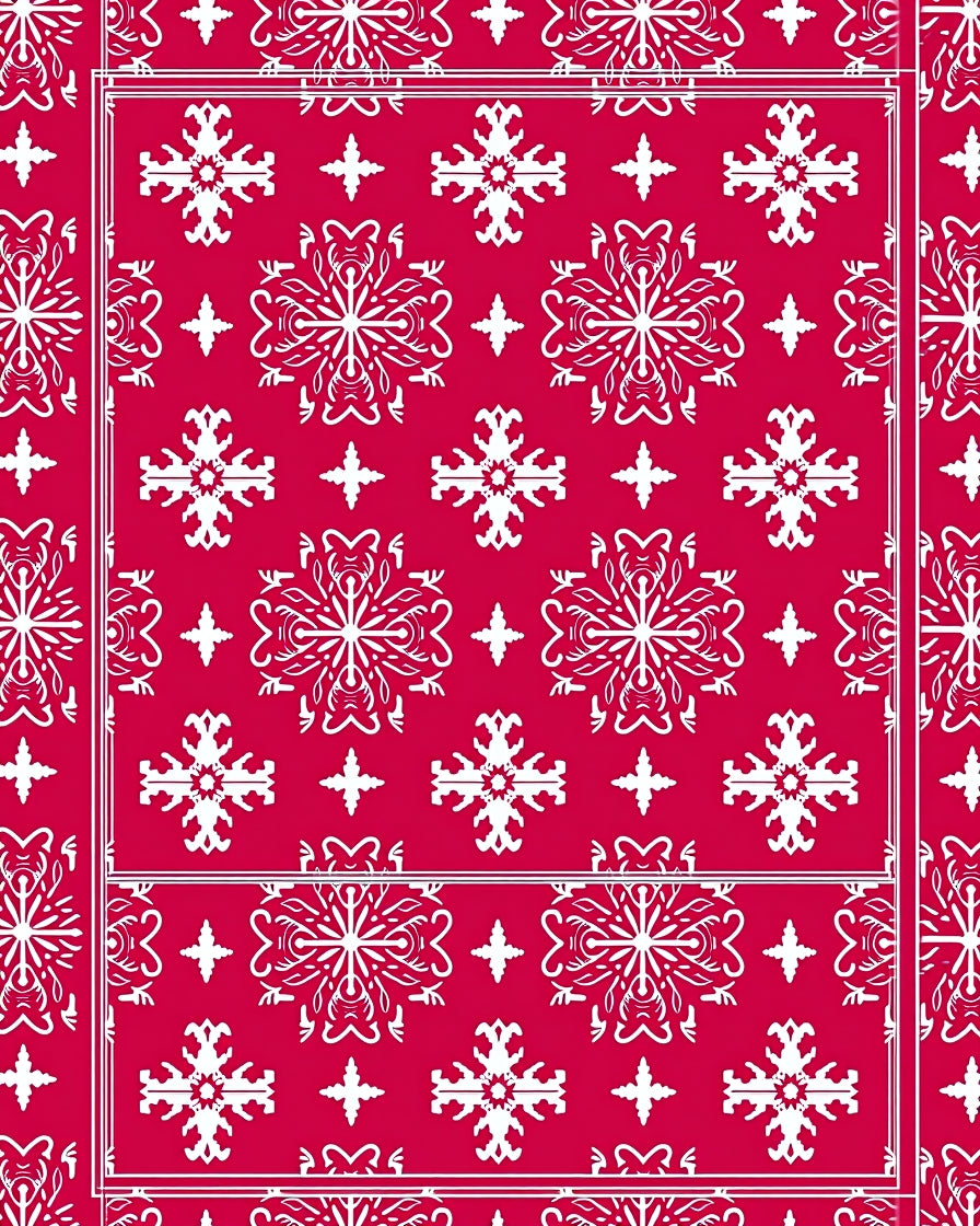 Crimson White Snowflake Medallion Symmetry Rug
