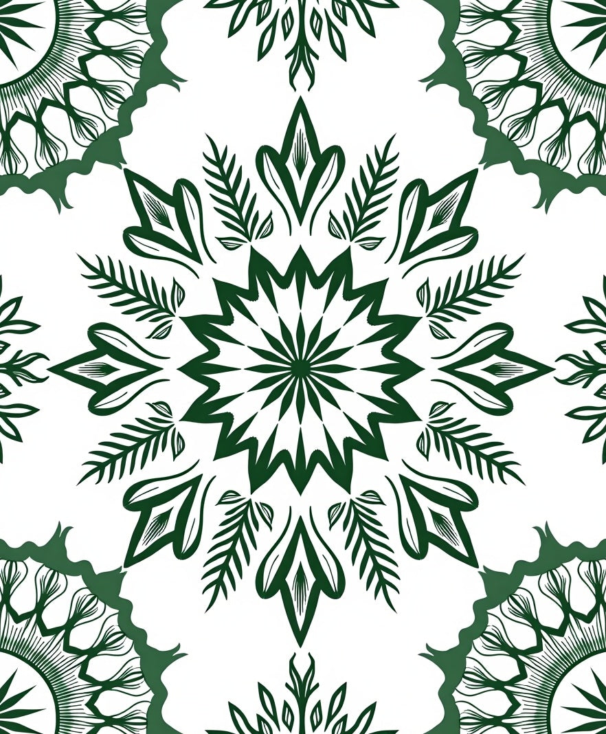 Deep Green Radial Starburst Mandala Rug