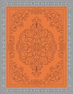 Ornate Orange Gray Damask Rug