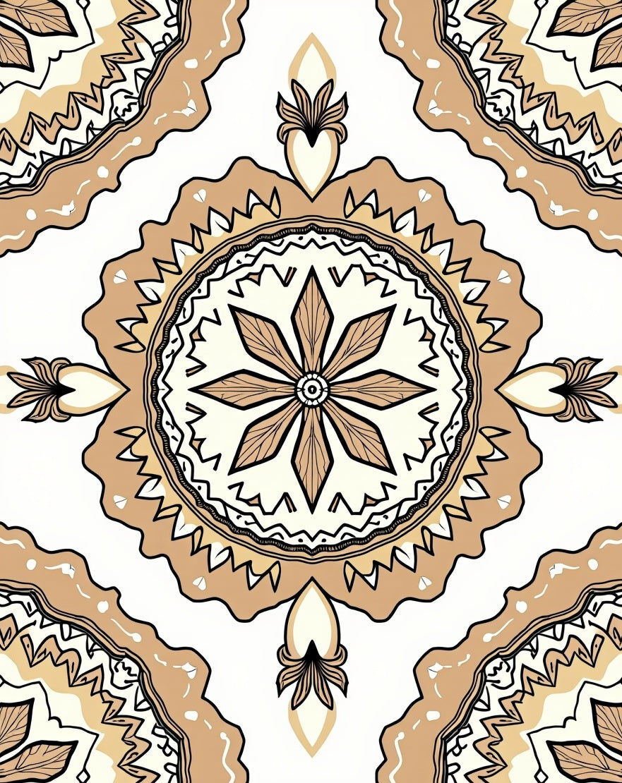 Rustic Cream and Brown Medallion Rug