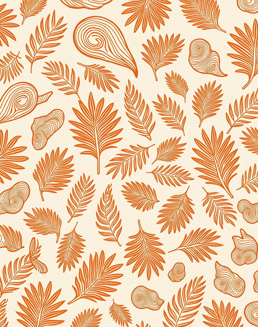 Orange Fern Palm Scattered Collage Rug