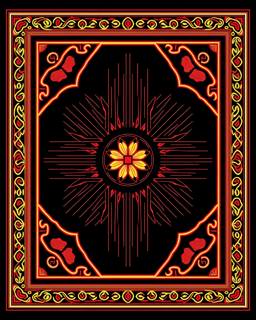 Bold Red Yellow Sunburst Medallion Rug