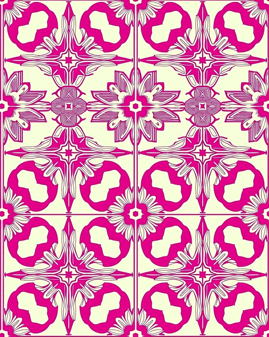 Vibrant Magenta Floral Symmetry Rug