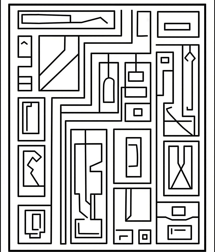 Black and white abstract framed composition Rug