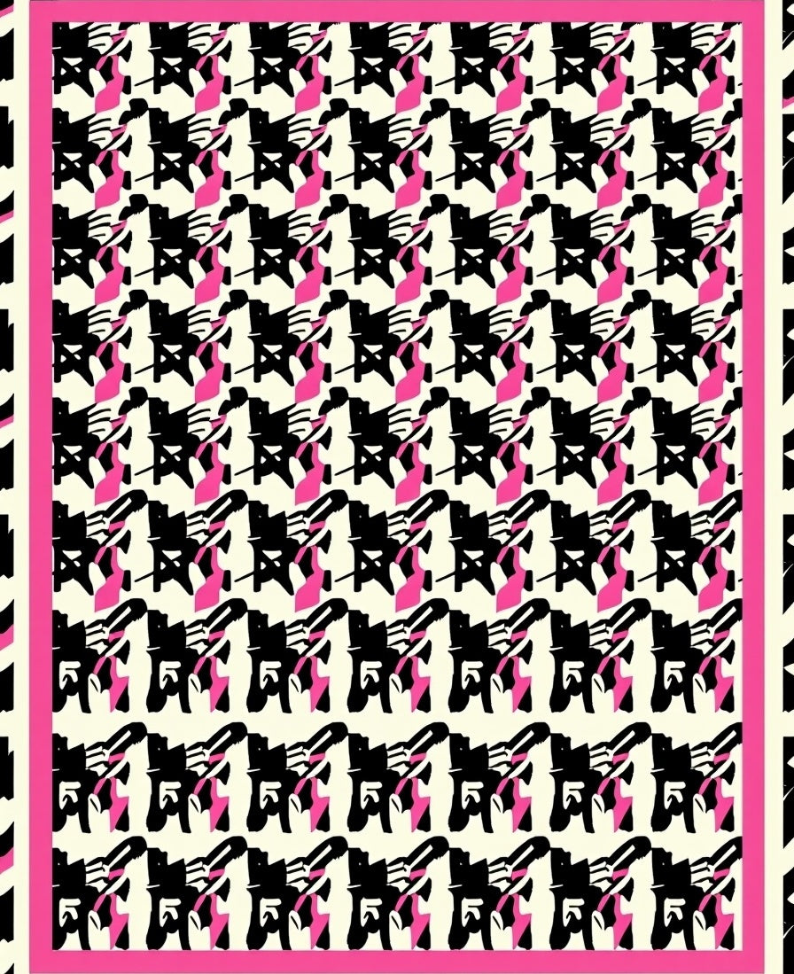 Bold Black Pink Abstract Chairs Rug