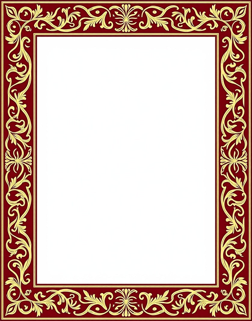 Burgundy Gold Floral Scroll Border Rug