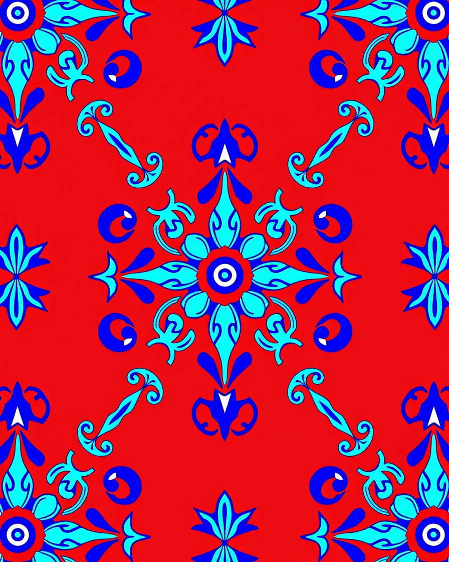 Vibrant Red Blue Floral Medallion Rug