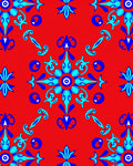 Vibrant Red Blue Floral Medallion Rug