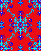 Vibrant Red Blue Floral Medallion Rug
