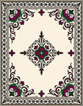 Vibrant Plum Green Floral Medallion Border Rug