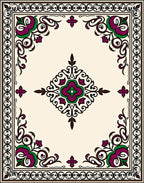 Vibrant Plum Green Floral Medallion Border Rug