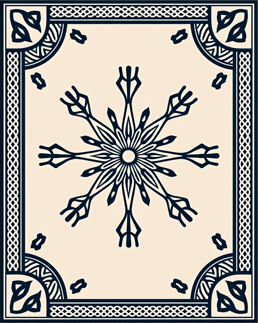 Cream Snowflake Celtic Knot Border Rug