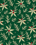 Forest Green Cream Berry Branch Folk Art Rug
