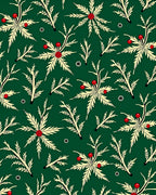 Forest Green Cream Berry Branch Folk Art Rug