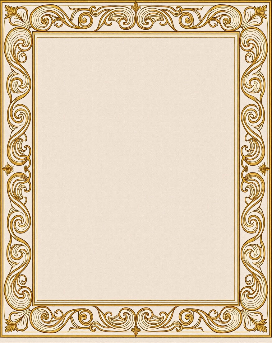 Golden Cream Ornate Scroll Border Rug