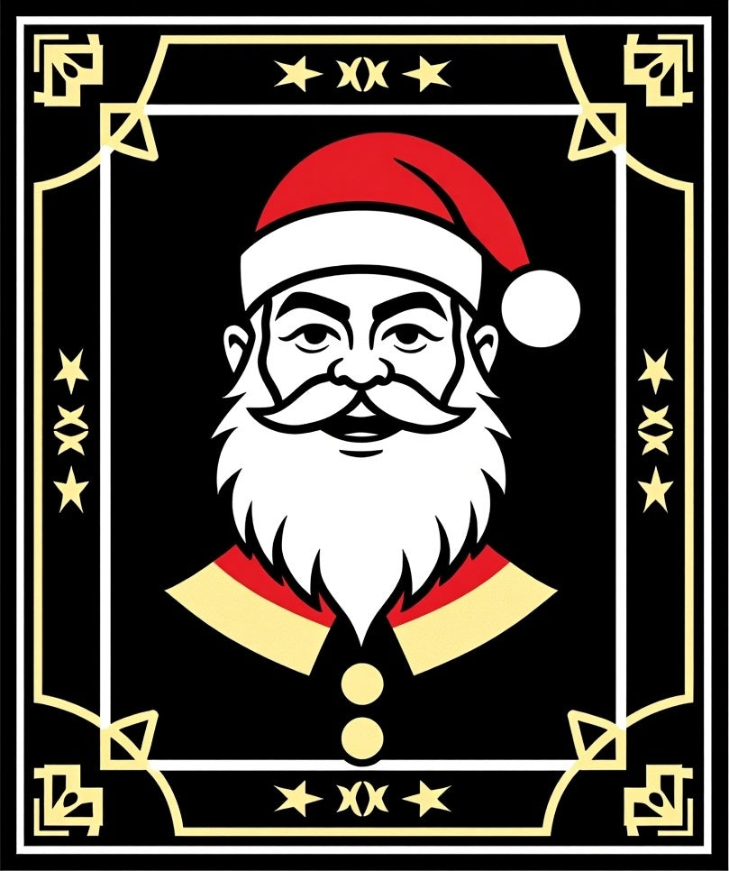 Festive Black Red Yellow Santa Portrait Rug
