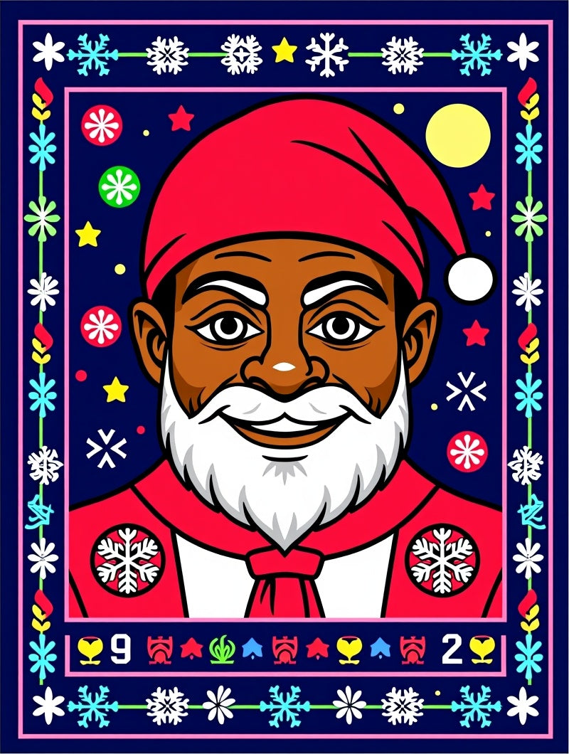 Festive Black Santa Christmas Field Rug