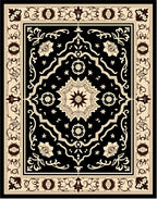 Black and Tan Floral Medallion Rug