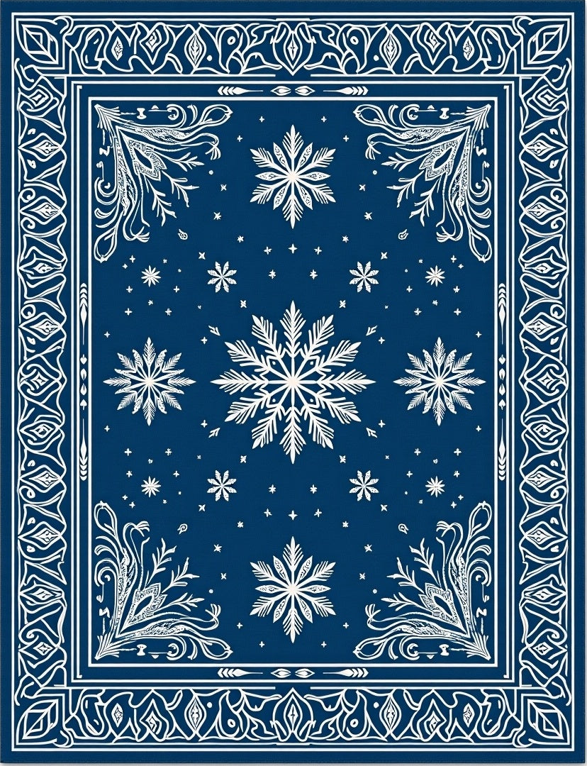 Deep Blue Snowflake Starry Night Rug