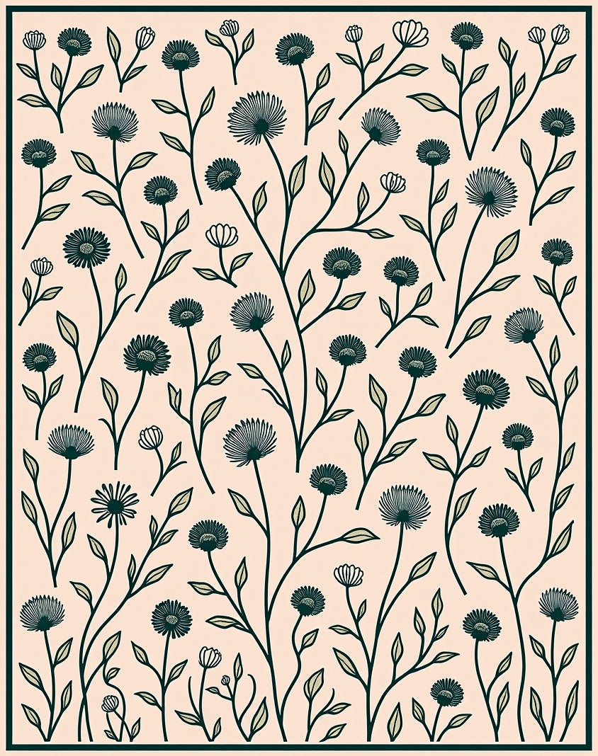 Dark Green Floral Branches On Peach Background Rug