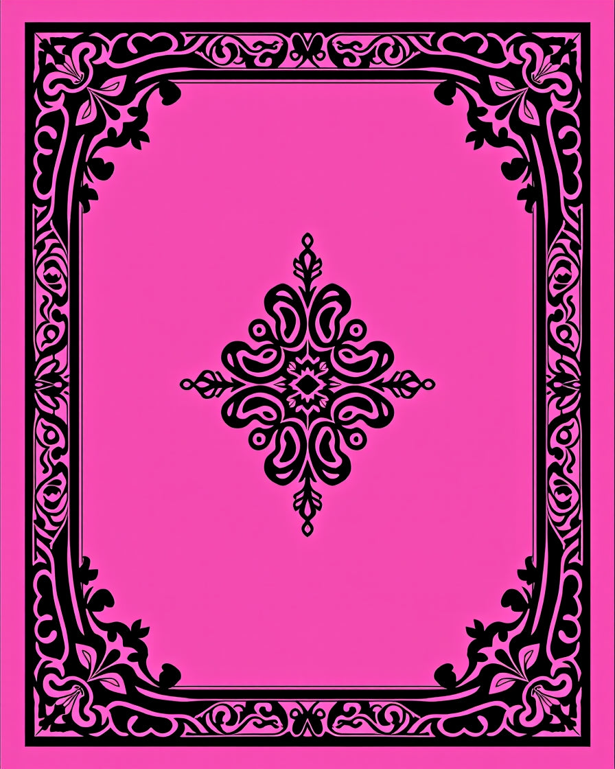 Hot Pink Black Arabesque Floral Rug
