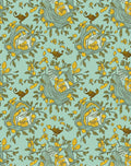Whimsical Teal Yellow Bird Floral Garden Rug