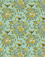Whimsical Teal Yellow Bird Floral Garden Rug
