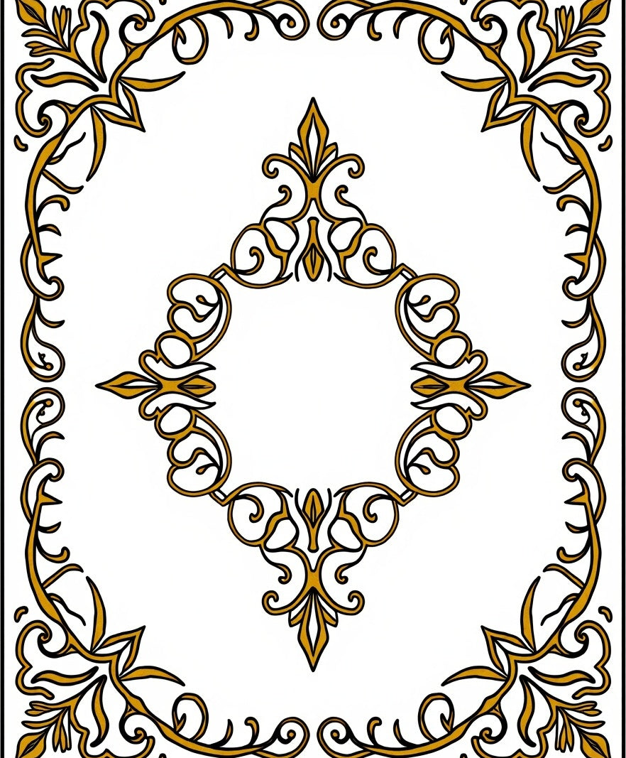 Golden Filigree Scrollwork Medallion Rug
