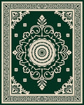 Emerald Green Cream Medallion Scroll Rug